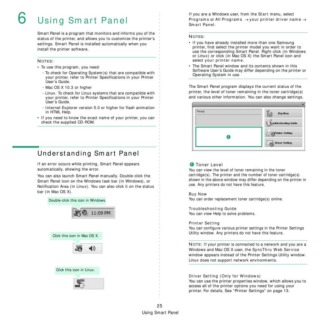 Samsung ML-2850D manual Using Smart Panel, Understanding Smart Panel, Toner Level, Buy Now, Troubleshooting Guide 
