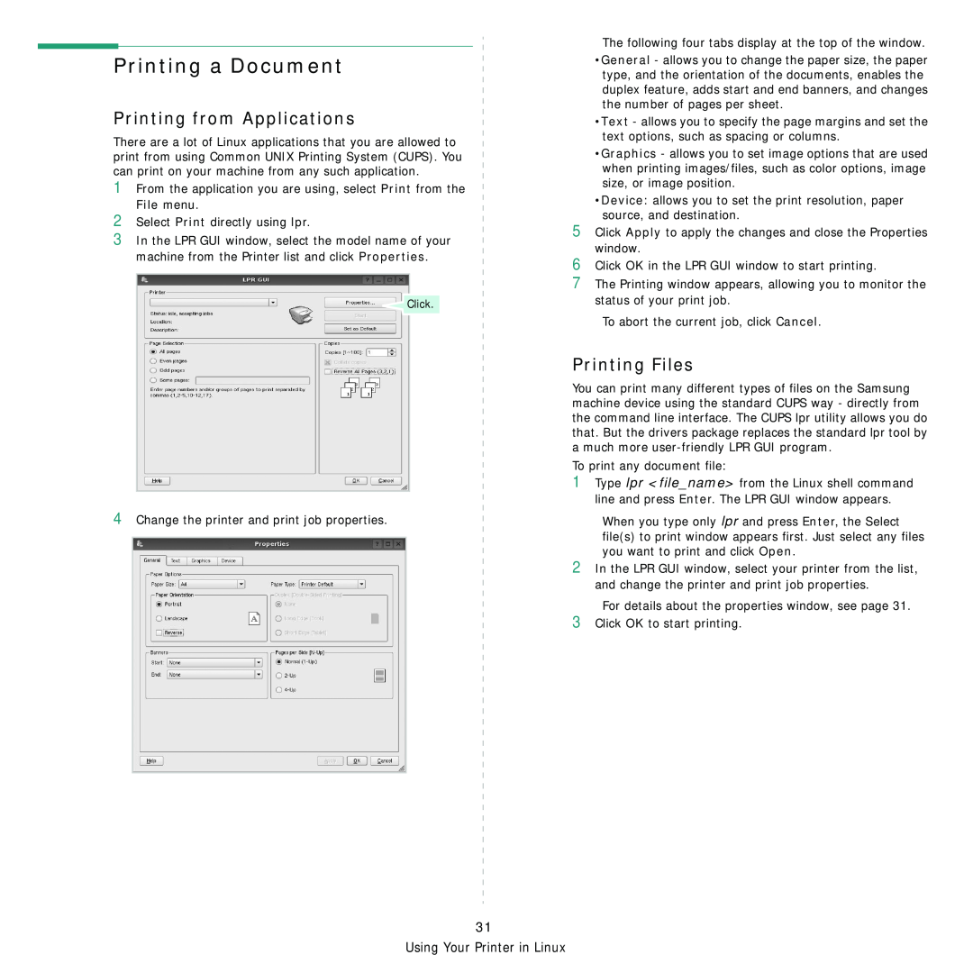 Samsung ML-2850D manual Printing from Applications, Printing Files, Printing a Document, File menu 