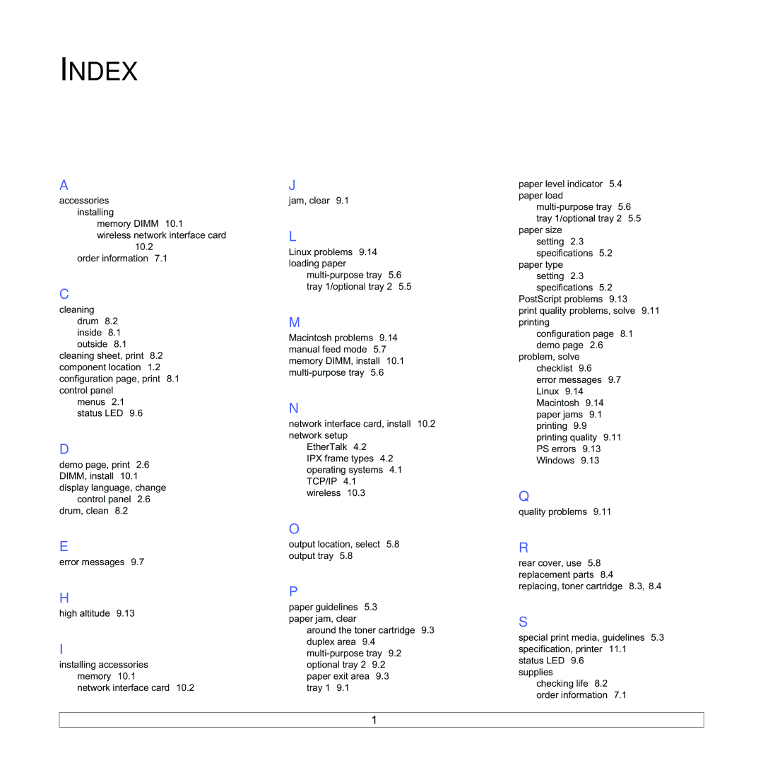 Samsung ML-3050 manual Index 