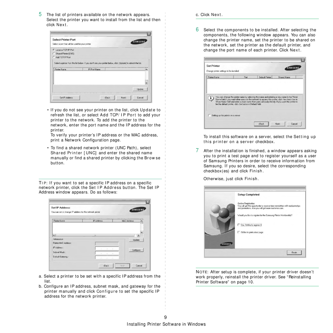 Samsung ML-3050 manual Installing Printer Software in Windows 