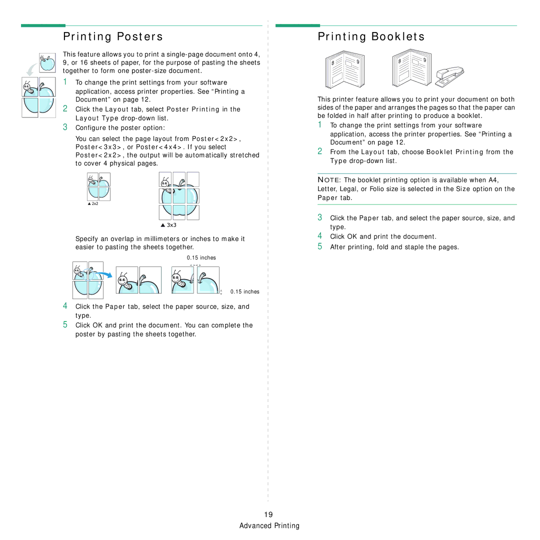 Samsung ML-3050 manual Printing Posters, Printing Booklets 