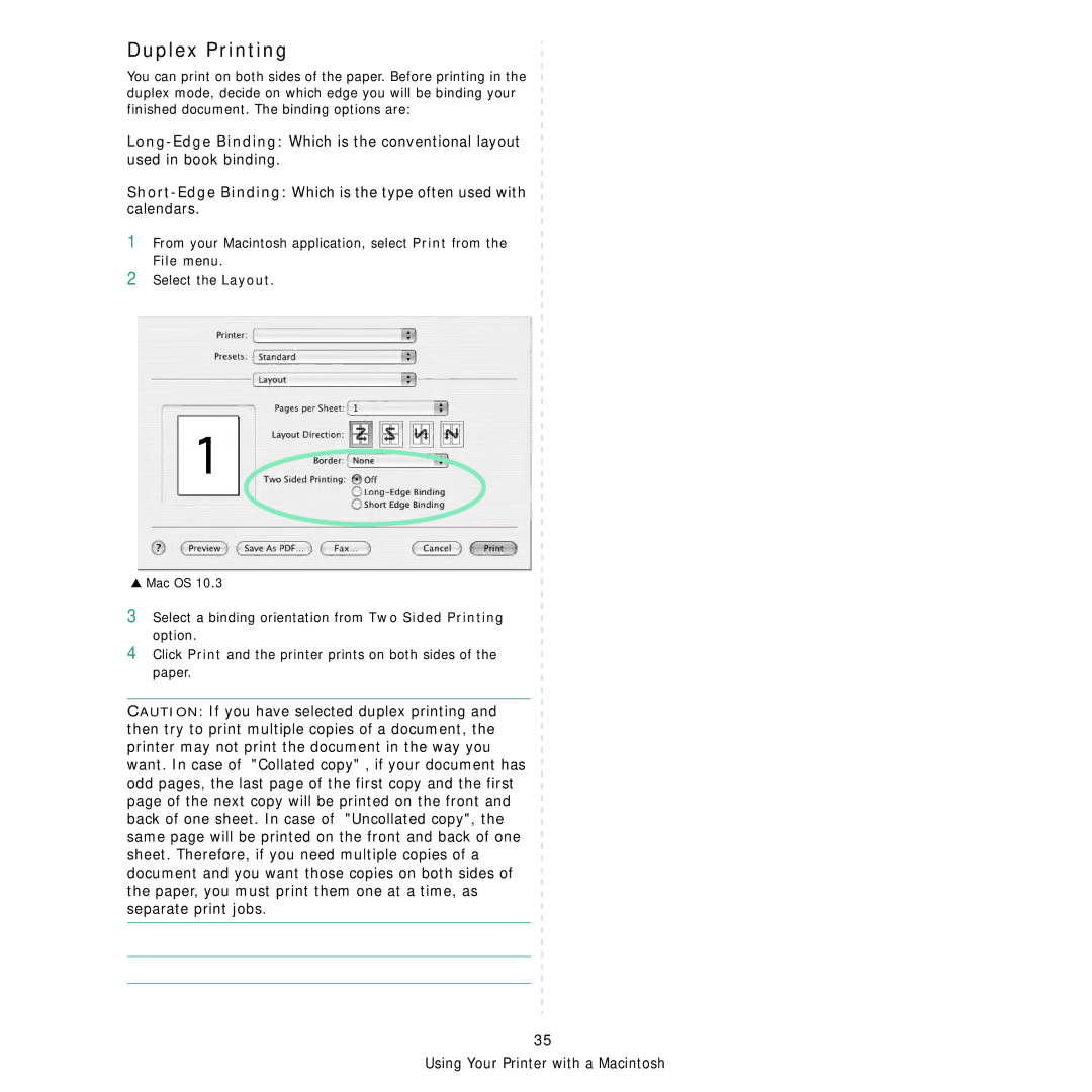 Samsung ML-3050 manual Duplex Printing 