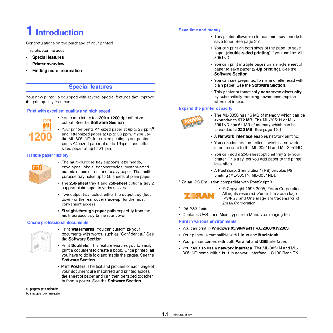 Samsung ML-3051ND manual Introduction, Special features Printer overview Finding more information 