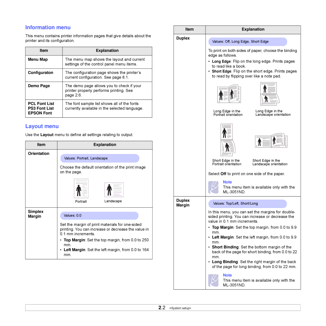 Samsung ML-3051ND manual Information menu, Layout menu 