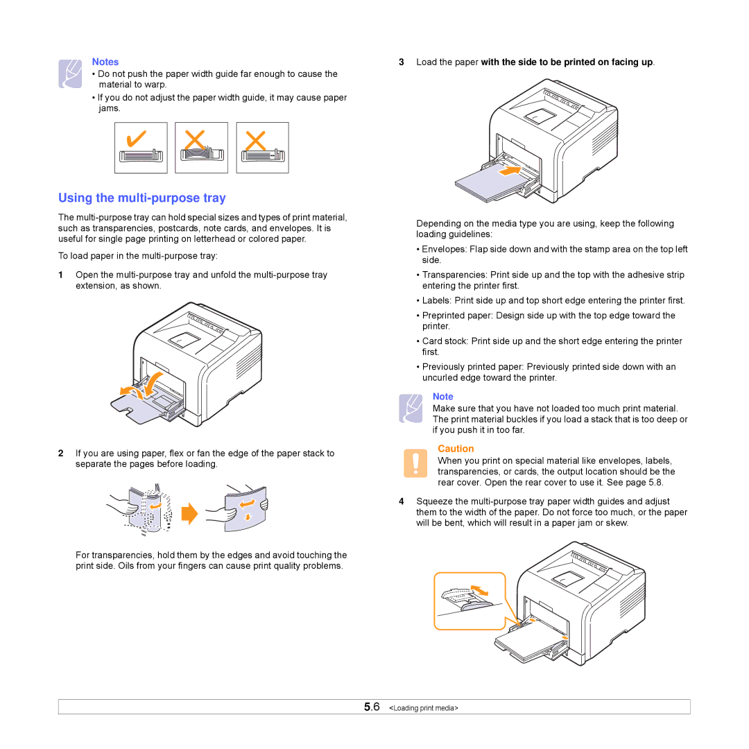 Samsung ML-3051ND manual Using the multi-purpose tray, Load the paper with the side to be printed on facing up 