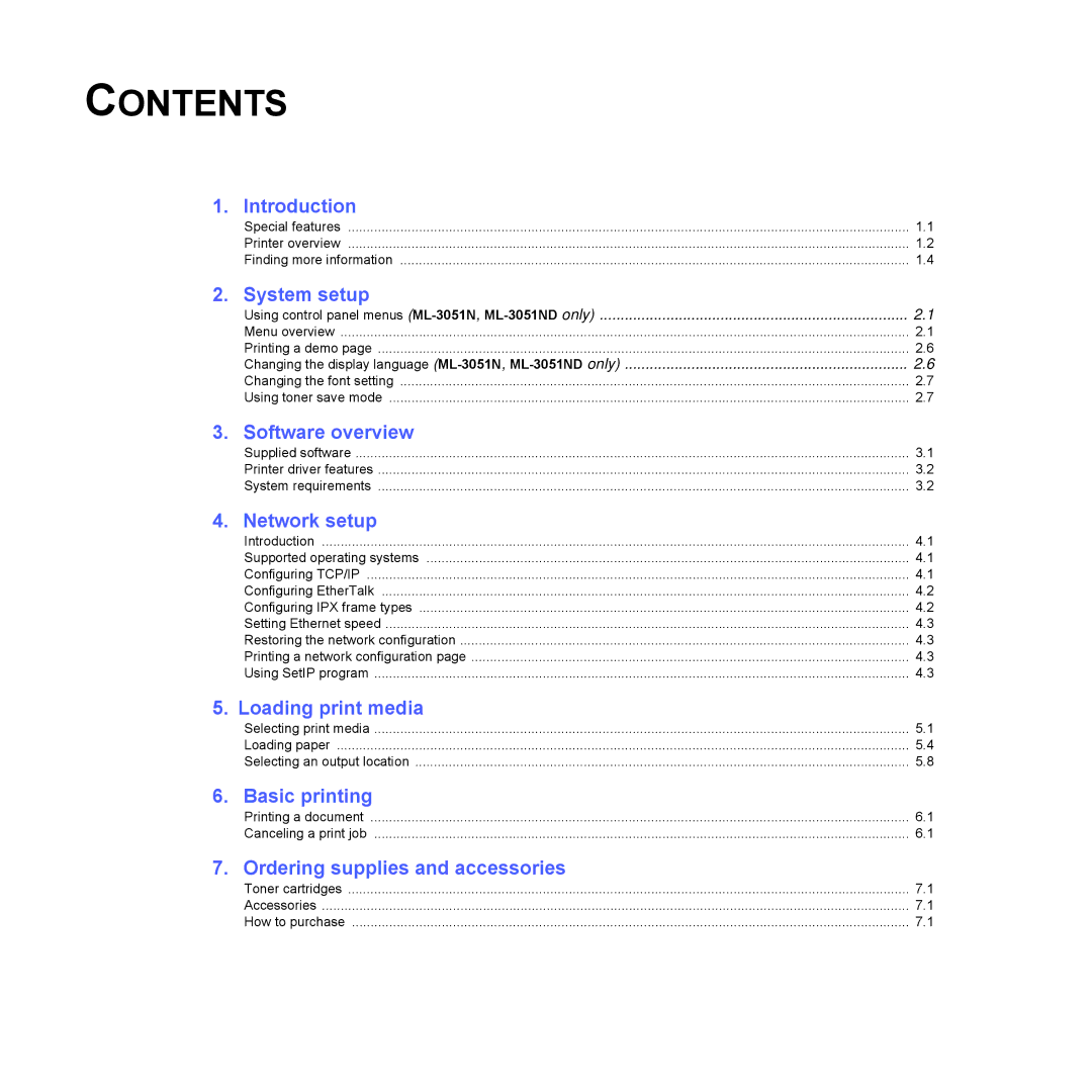 Samsung ML-3051ND manual Contents 