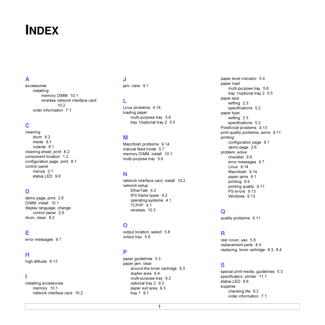 Samsung ML-3051ND manual Index 