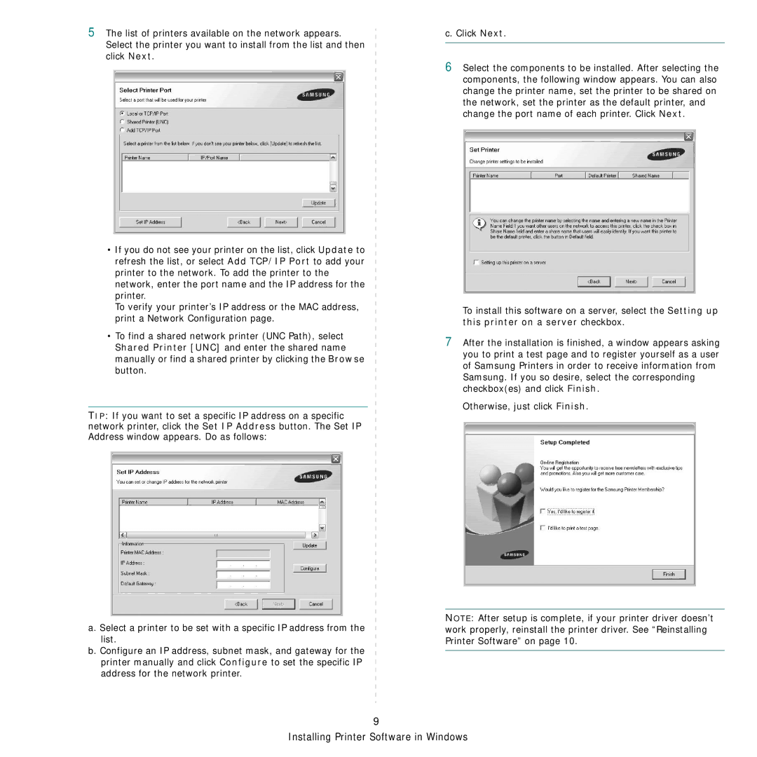 Samsung ML-3051ND manual Installing Printer Software in Windows 