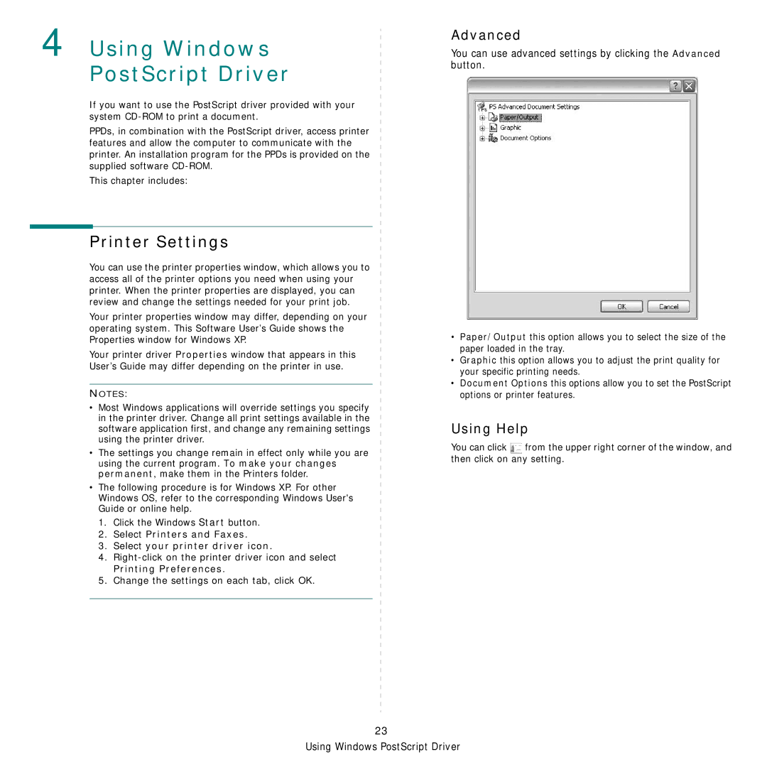 Samsung ML-3051ND manual Using Windows PostScript Driver, Advanced 