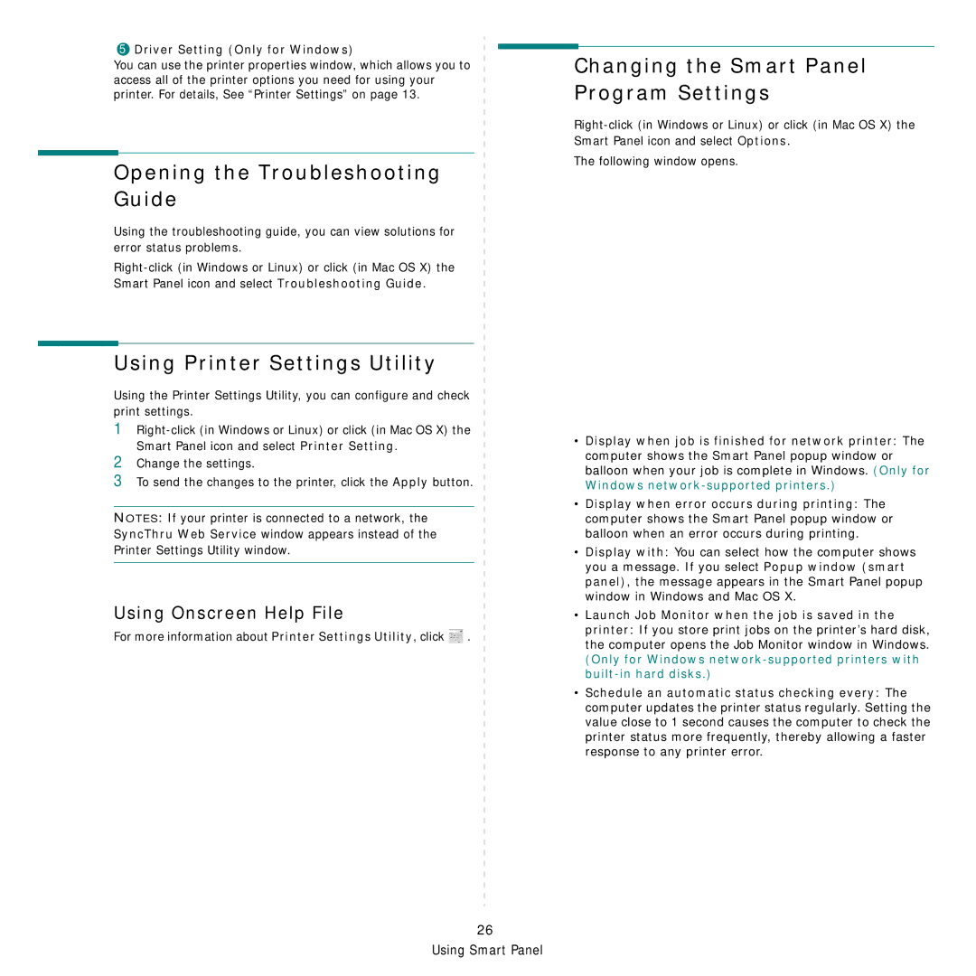 Samsung ML-3051ND manual Opening the Troubleshooting Guide, Using Printer Settings Utility, Using Onscreen Help File 