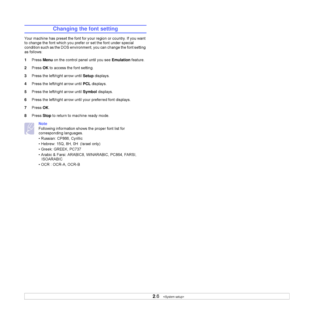 Samsung ML-3470 Series manual Changing the font setting 