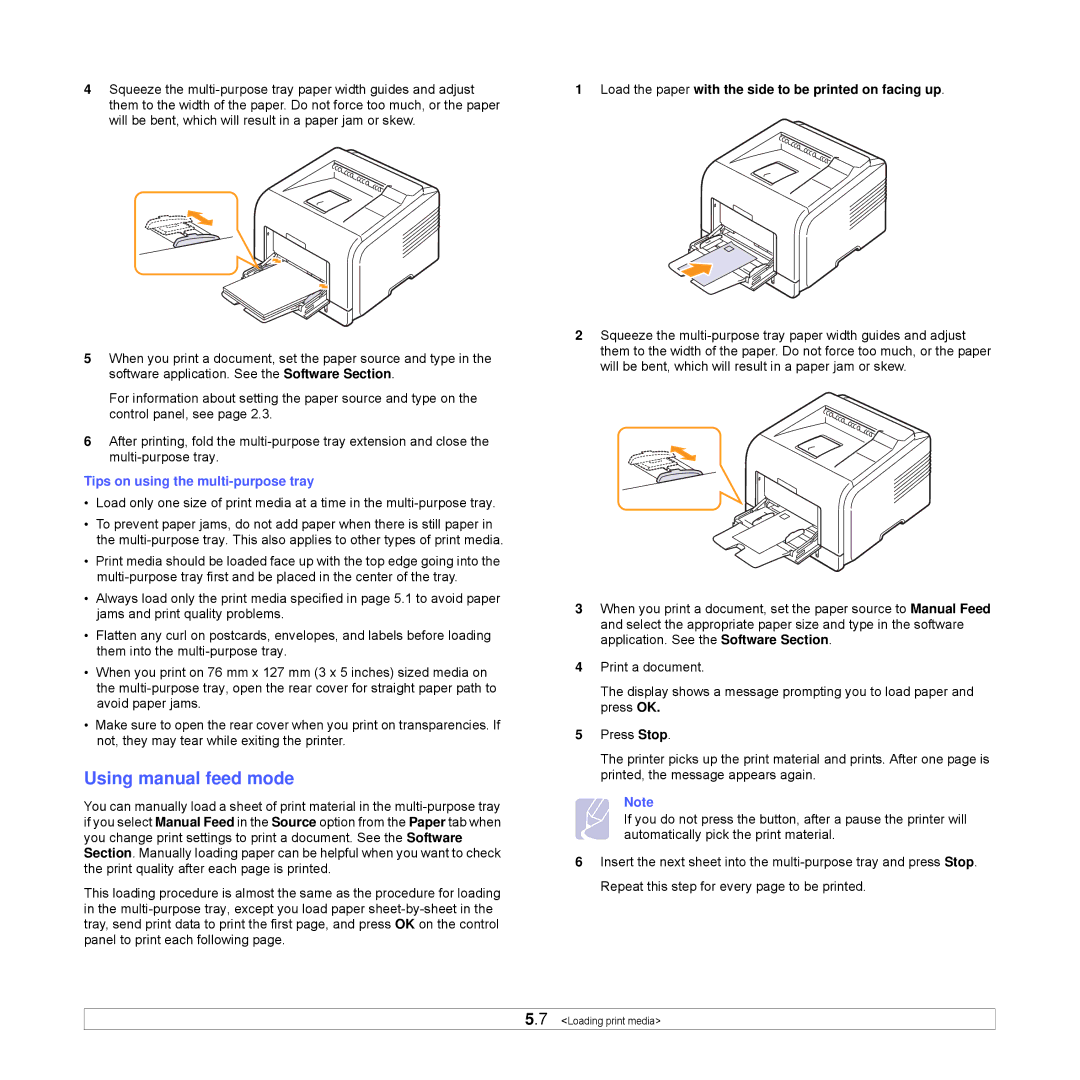 Samsung ML-3470 Series Using manual feed mode, Tips on using the multi-purpose tray 