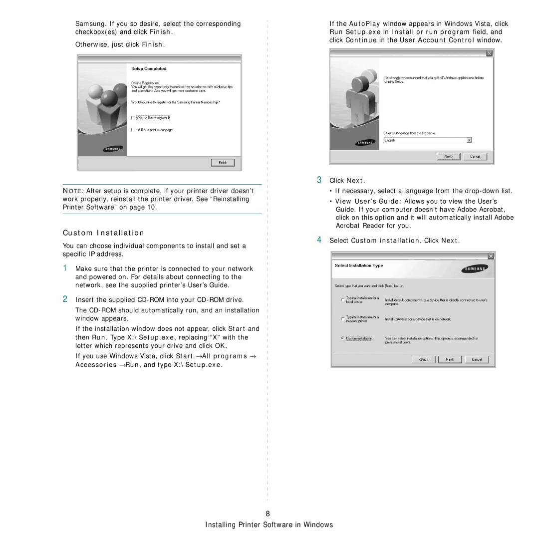 Samsung ML-3470 Series manual Custom Installation 