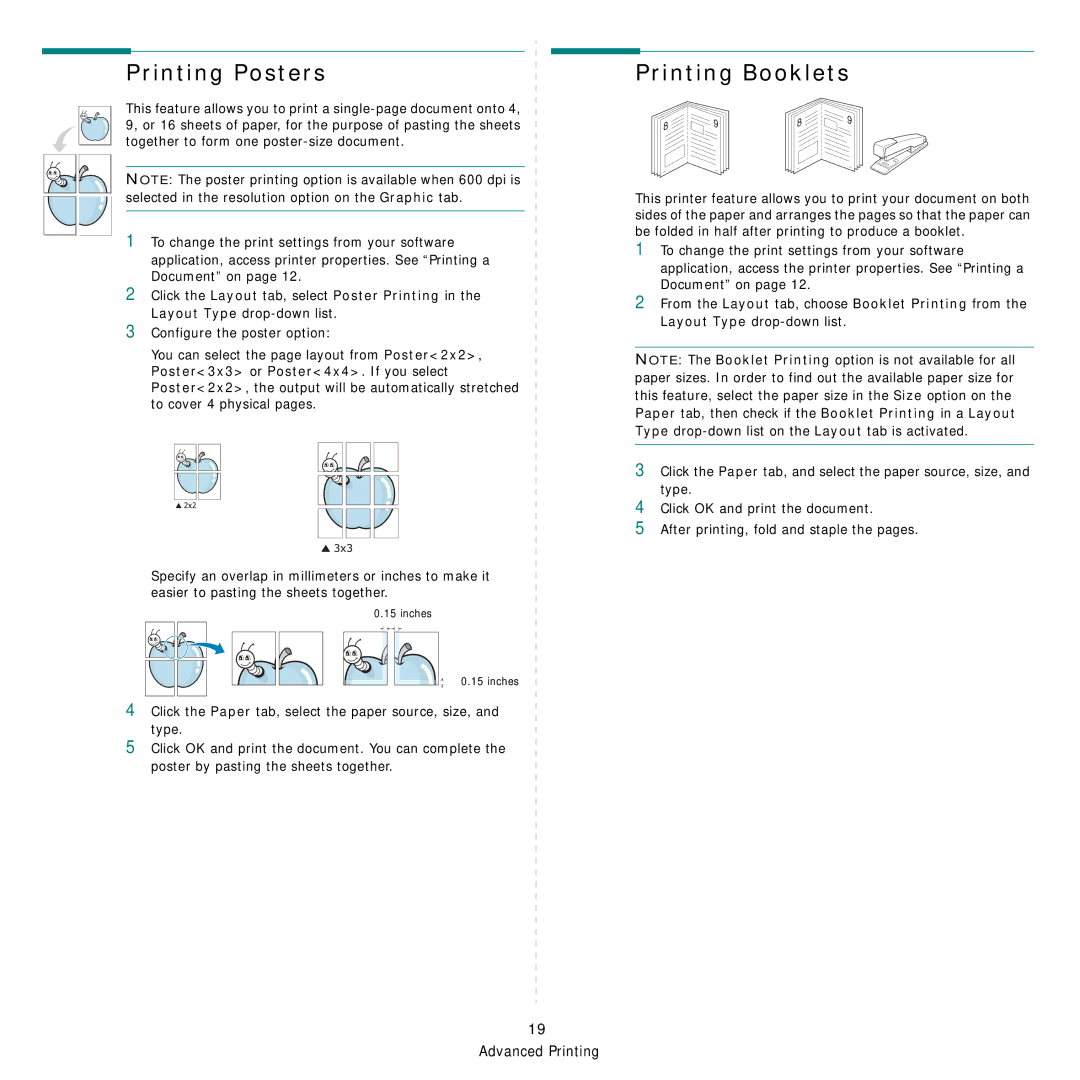 Samsung ML-3470 Series manual Printing Posters, Printing Booklets 