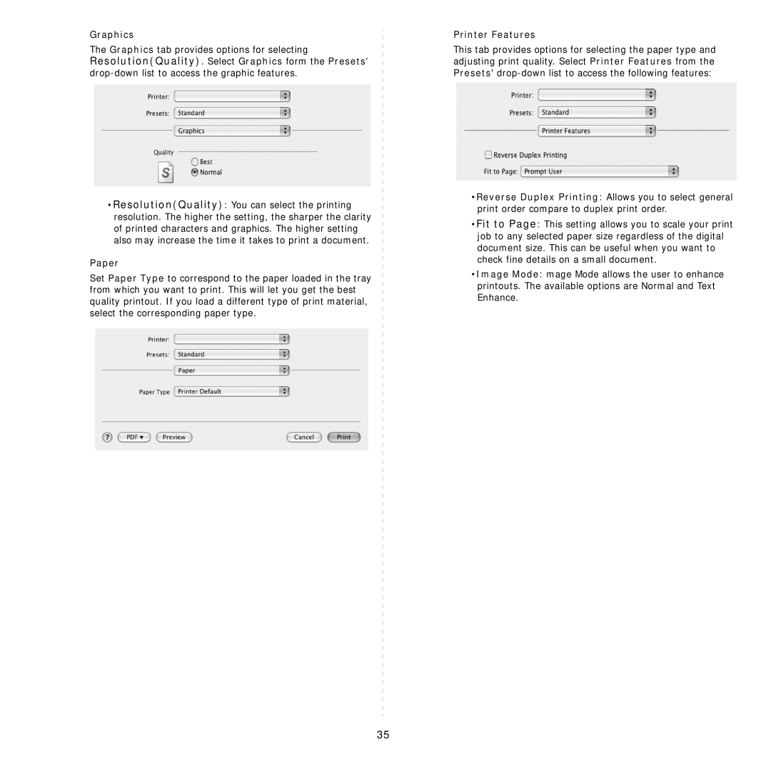 Samsung ML-3470 manual Graphics, Paper, Printer Features 