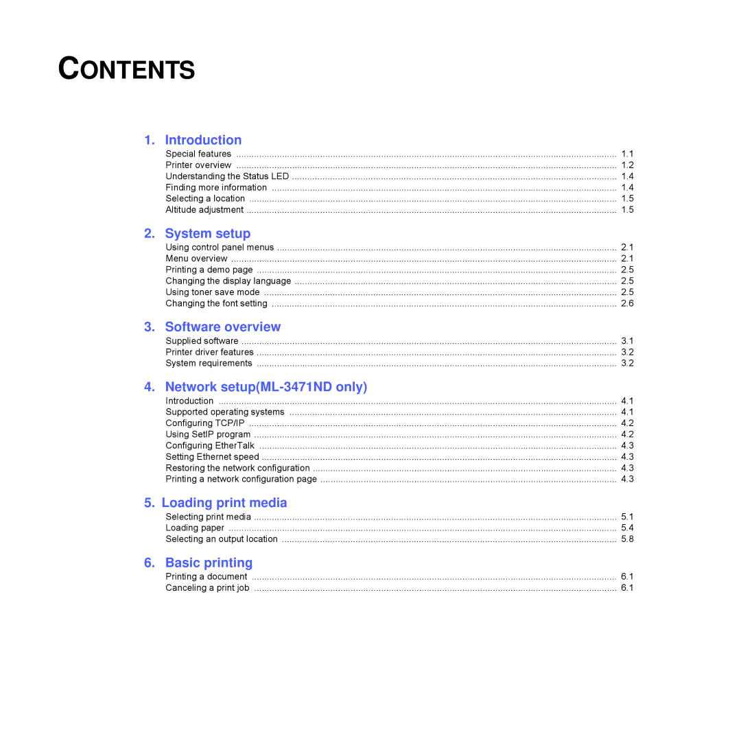 Samsung ML-3470D manual Contents 