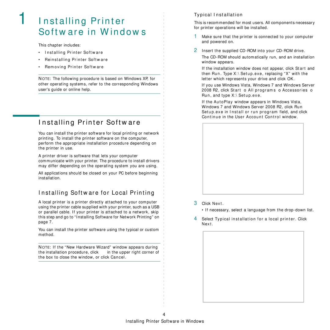 Samsung ML-3470D manual Installing Printer Software, Installing Software for Local Printing, Typical Installation 