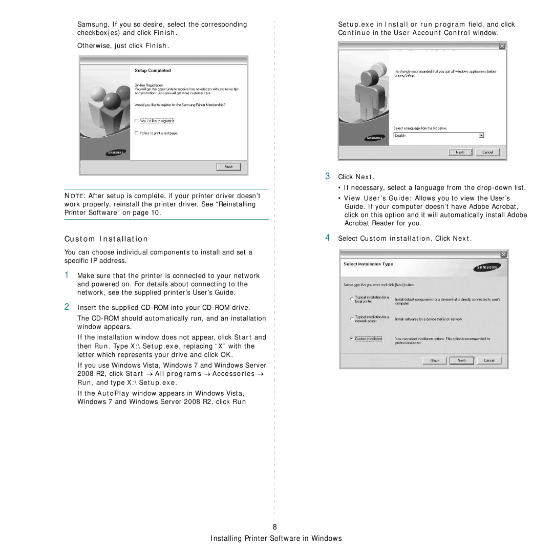 Samsung ML-3470D manual Custom Installation 