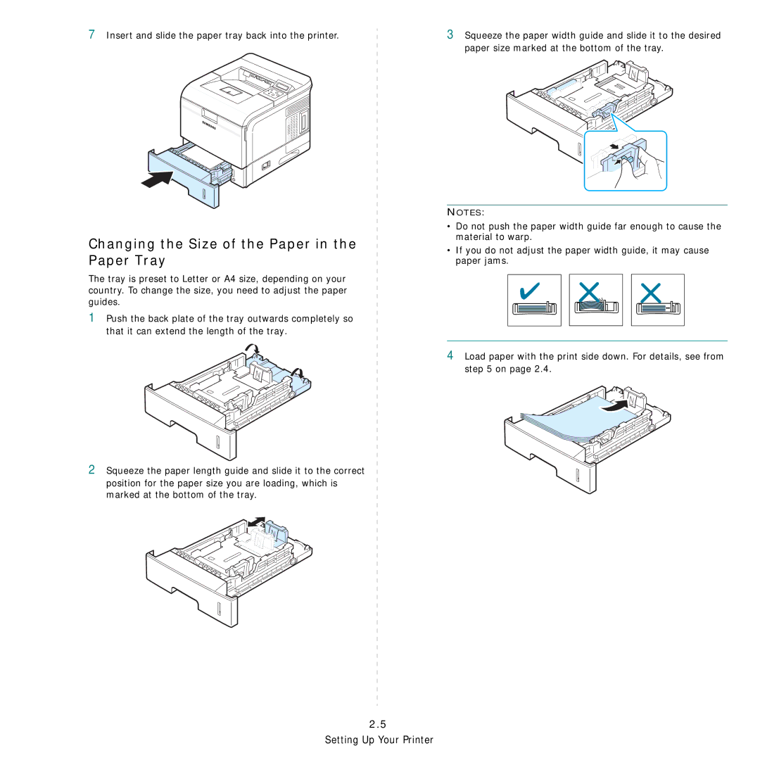 Samsung ML-3560 Series manual Changing the Size of the Paper in the Paper Tray 