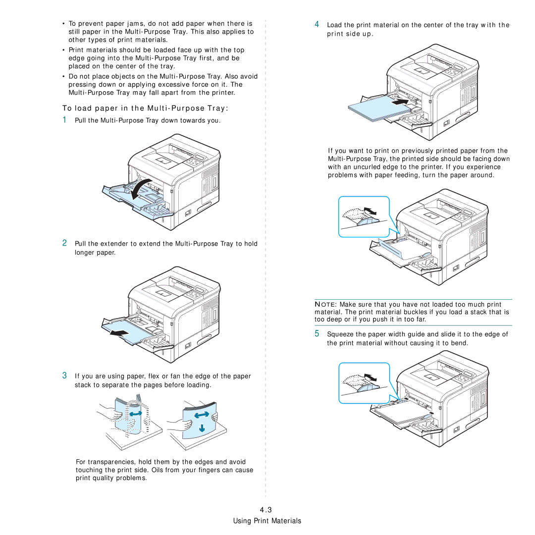 Samsung ML-3560 Series manual To load paper in the Multi-Purpose Tray 