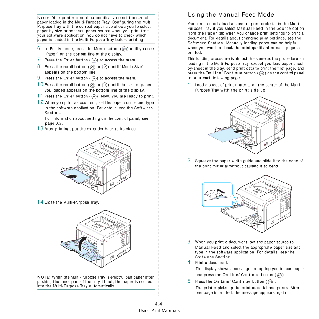 Samsung ML-3560 Series manual Using the Manual Feed Mode 