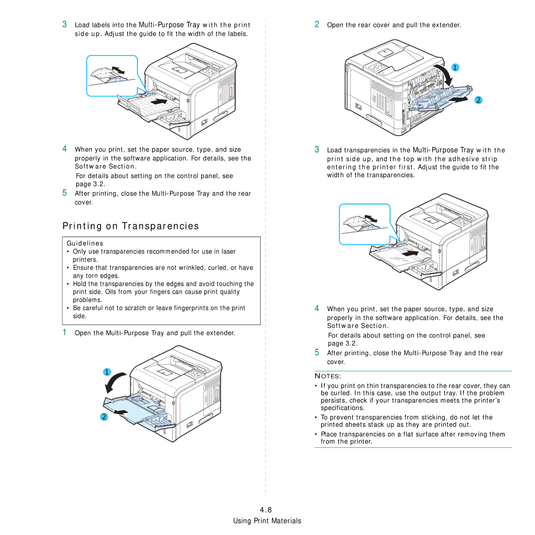 Samsung ML-3560 Series manual Printing on Transparencies 