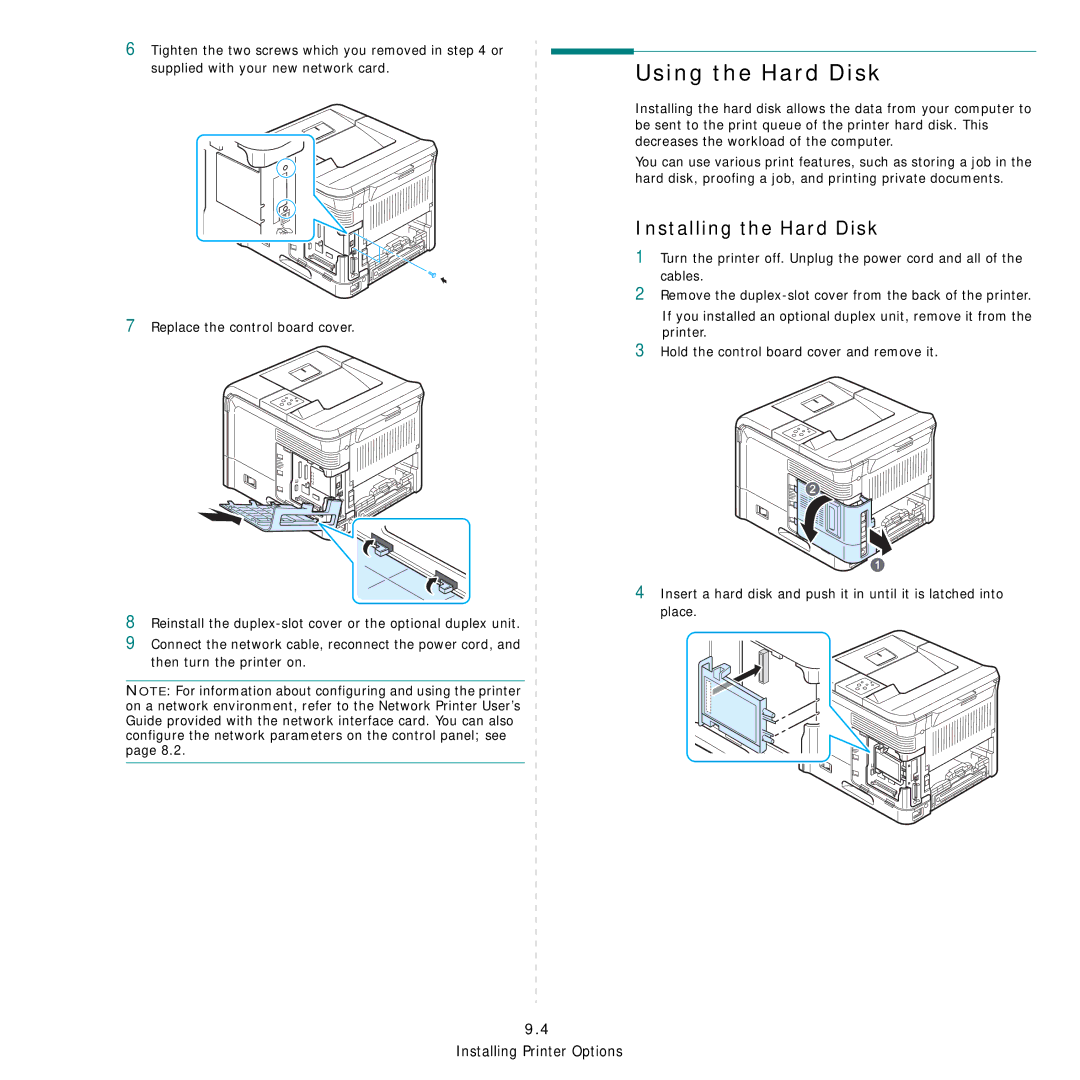 Samsung ML-3560 Series manual Using the Hard Disk, Installing the Hard Disk 