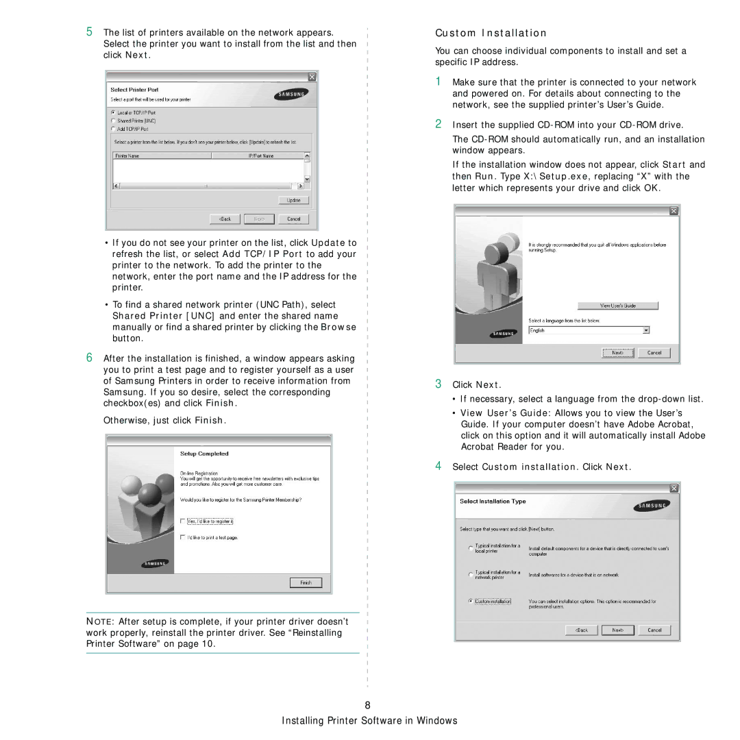 Samsung ML-3560 Series manual Custom Installation 