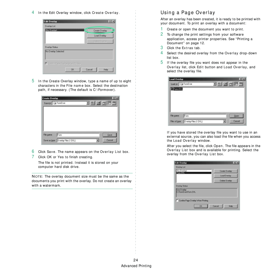 Samsung ML-3560 Series manual Using a Page Overlay 