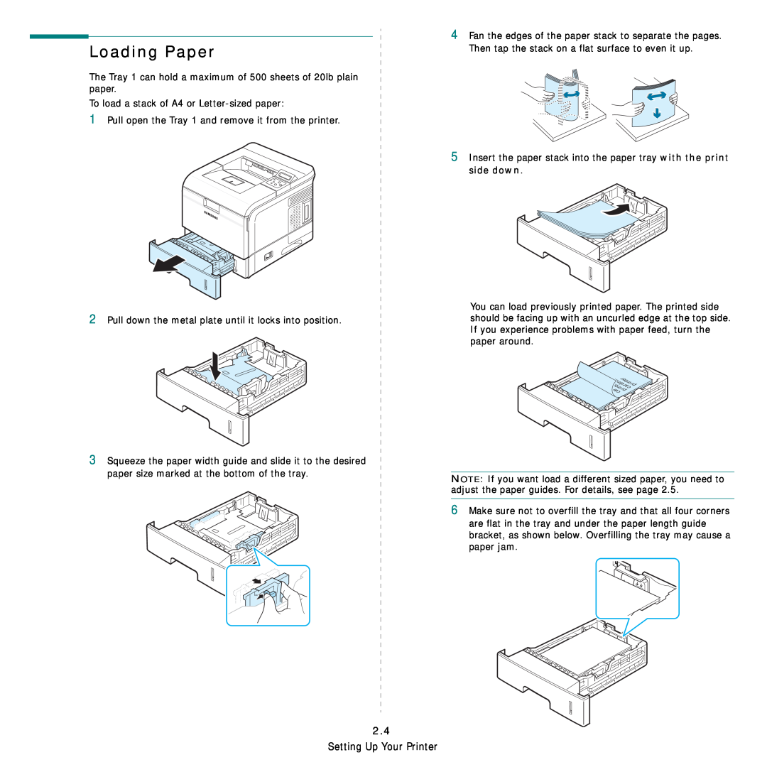 Samsung ML-3560 Series manual Loading Paper, Setting Up Your Printer 