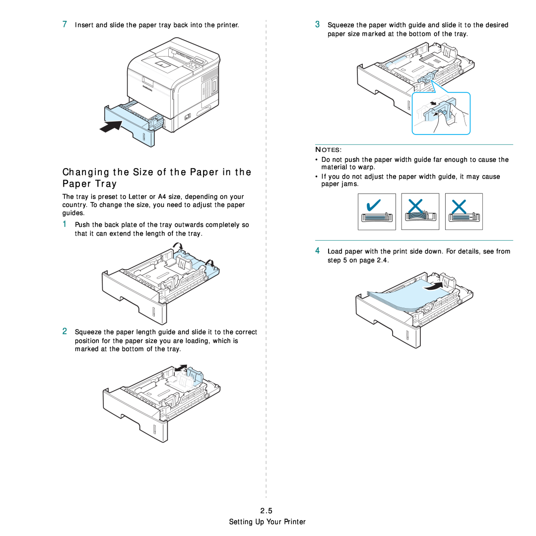 Samsung ML-3560 Series manual Changing the Size of the Paper in the Paper Tray, Setting Up Your Printer 