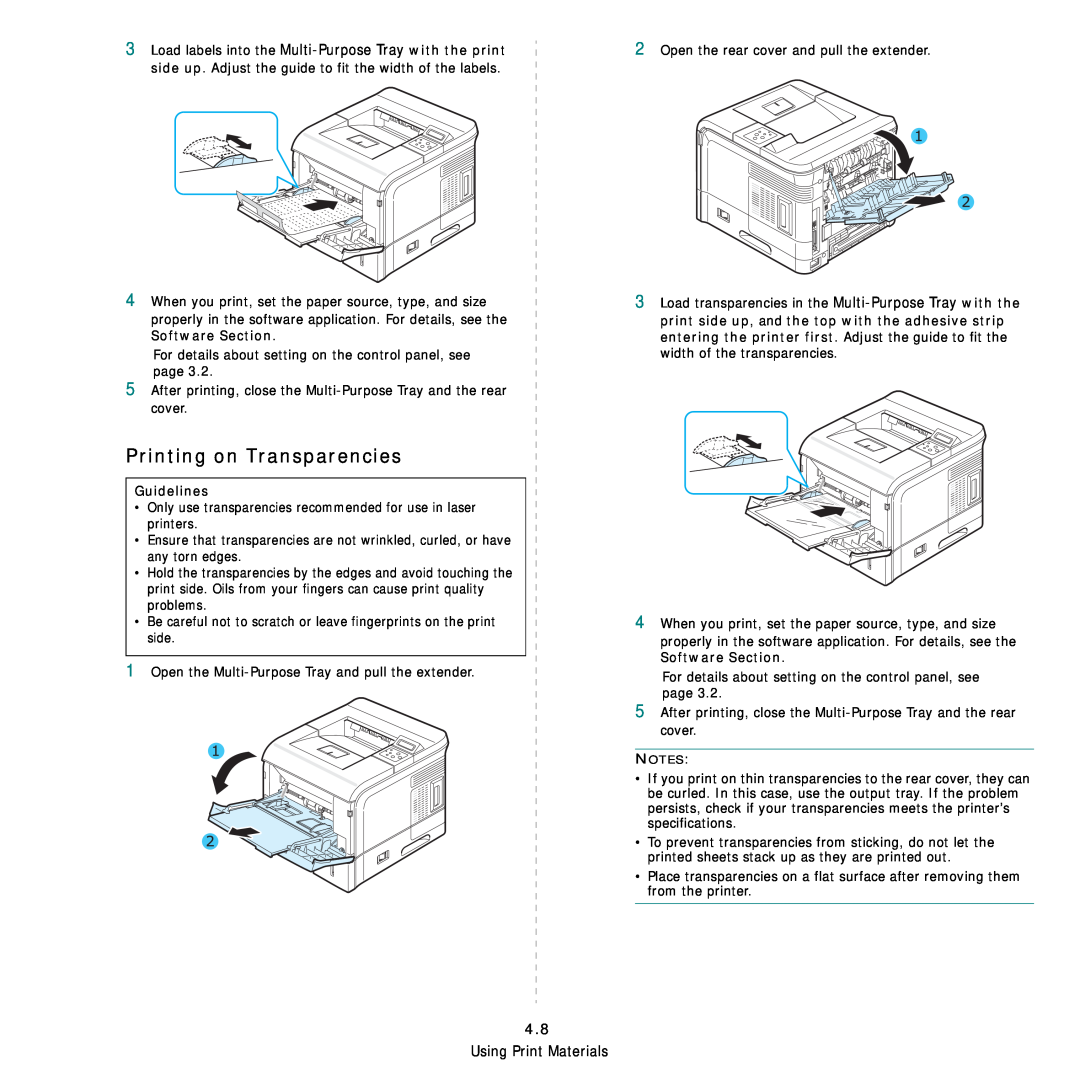 Samsung ML-3560 Series manual Printing on Transparencies, Using Print Materials, Guidelines 