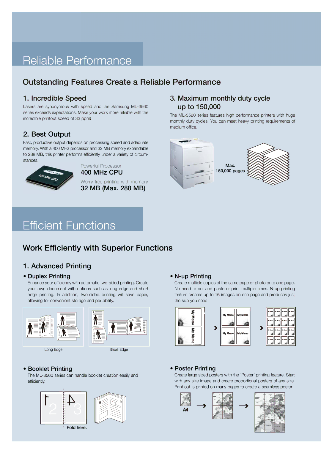 Samsung ML-3561ND manual Efficient Functions, Outstanding Features Create a Reliable Performance 