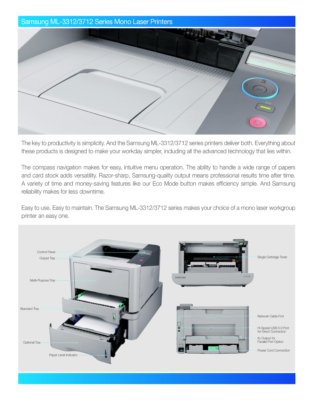 Samsung ML-3712 manual Samsung ML-3312/3712 Series Mono Laser Printers 