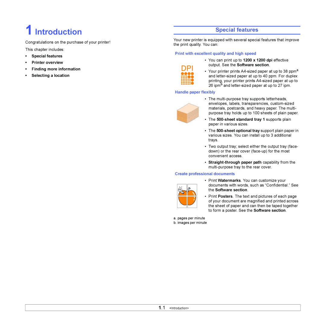 Samsung ML-4050 Series manual Introduction, Special features, Software section 