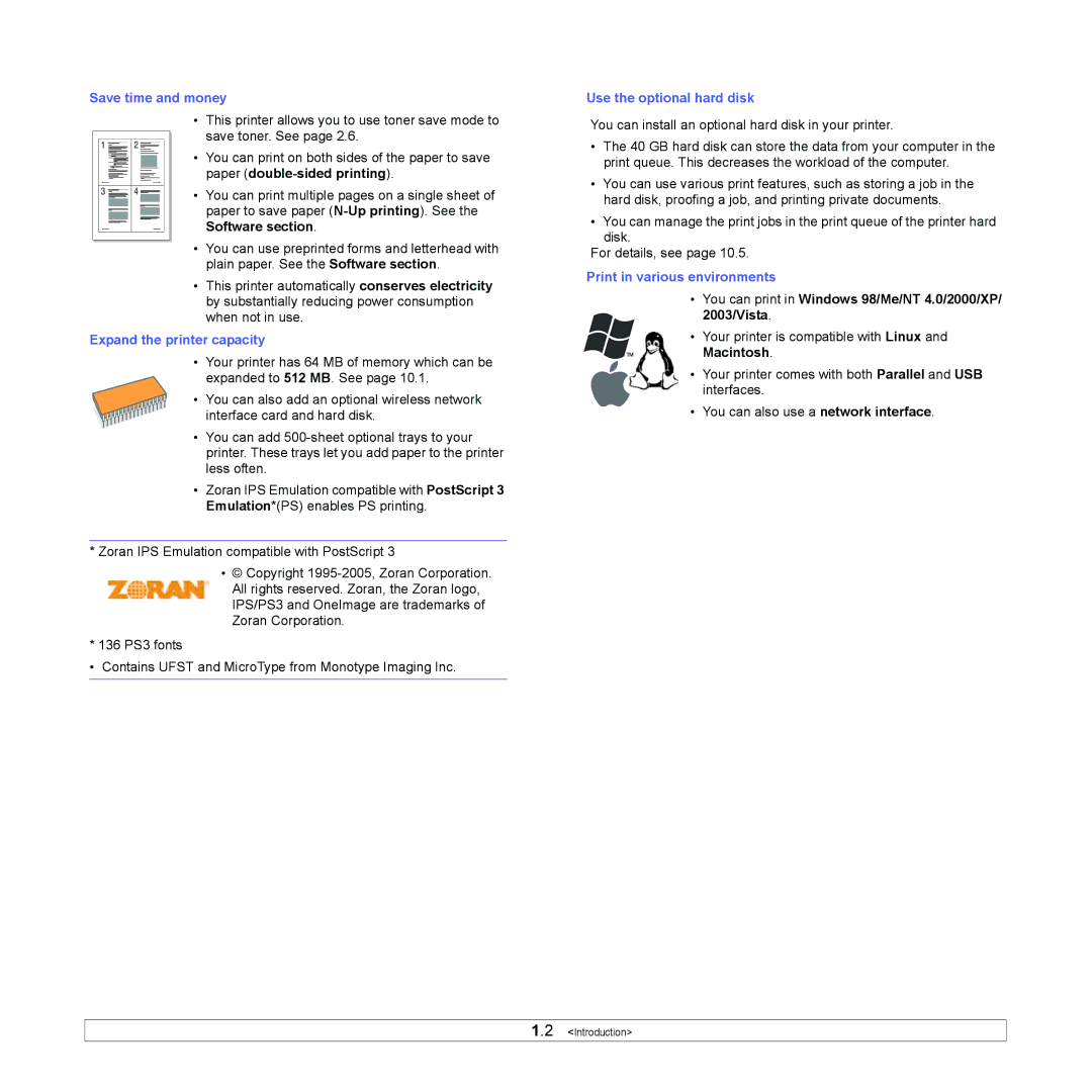 Samsung ML-4050 Series manual You can print in Windows 98/Me/NT 4.0/2000/XP, 2003/Vista, Macintosh 