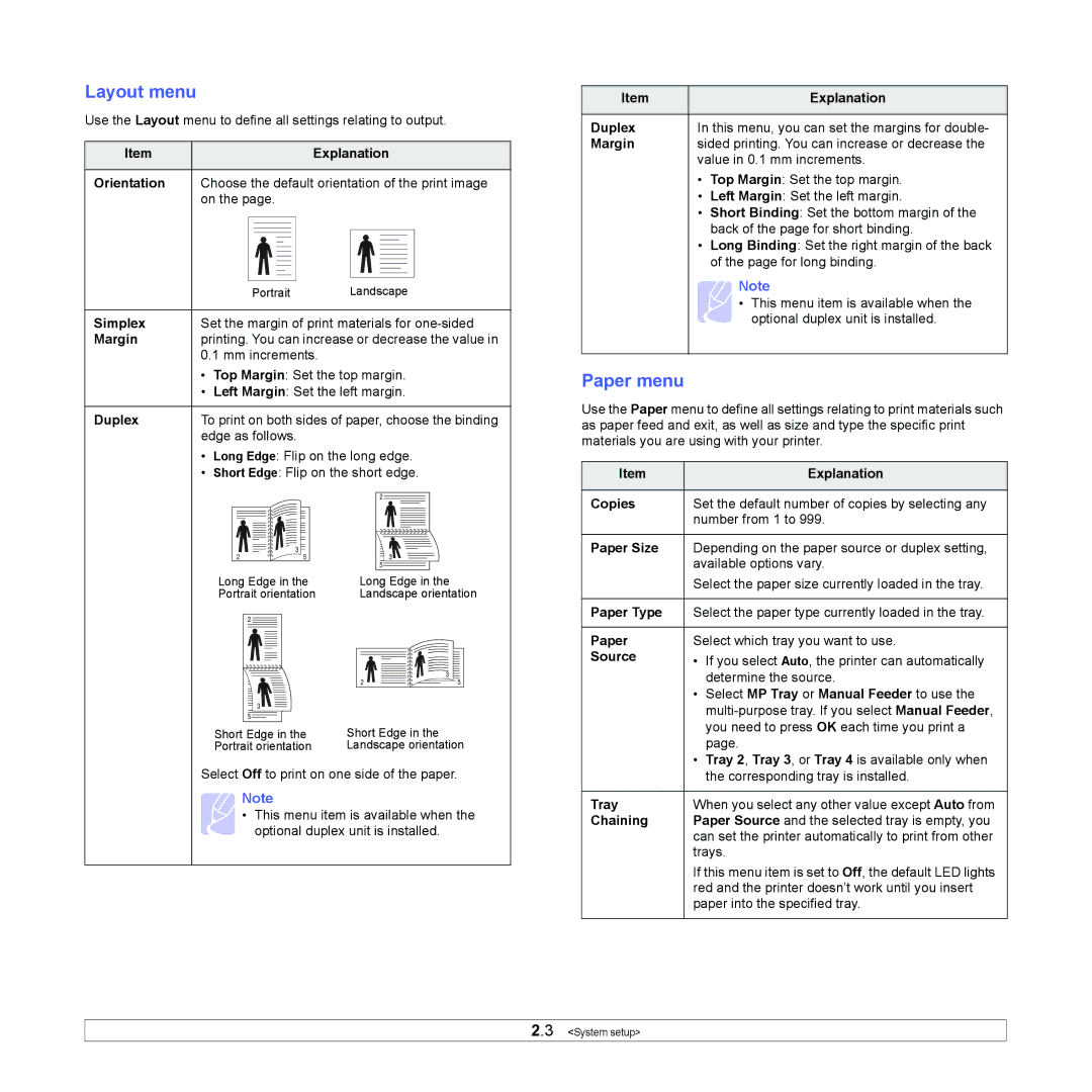 Samsung ML-4050 Series manual Layout menu, Paper menu 