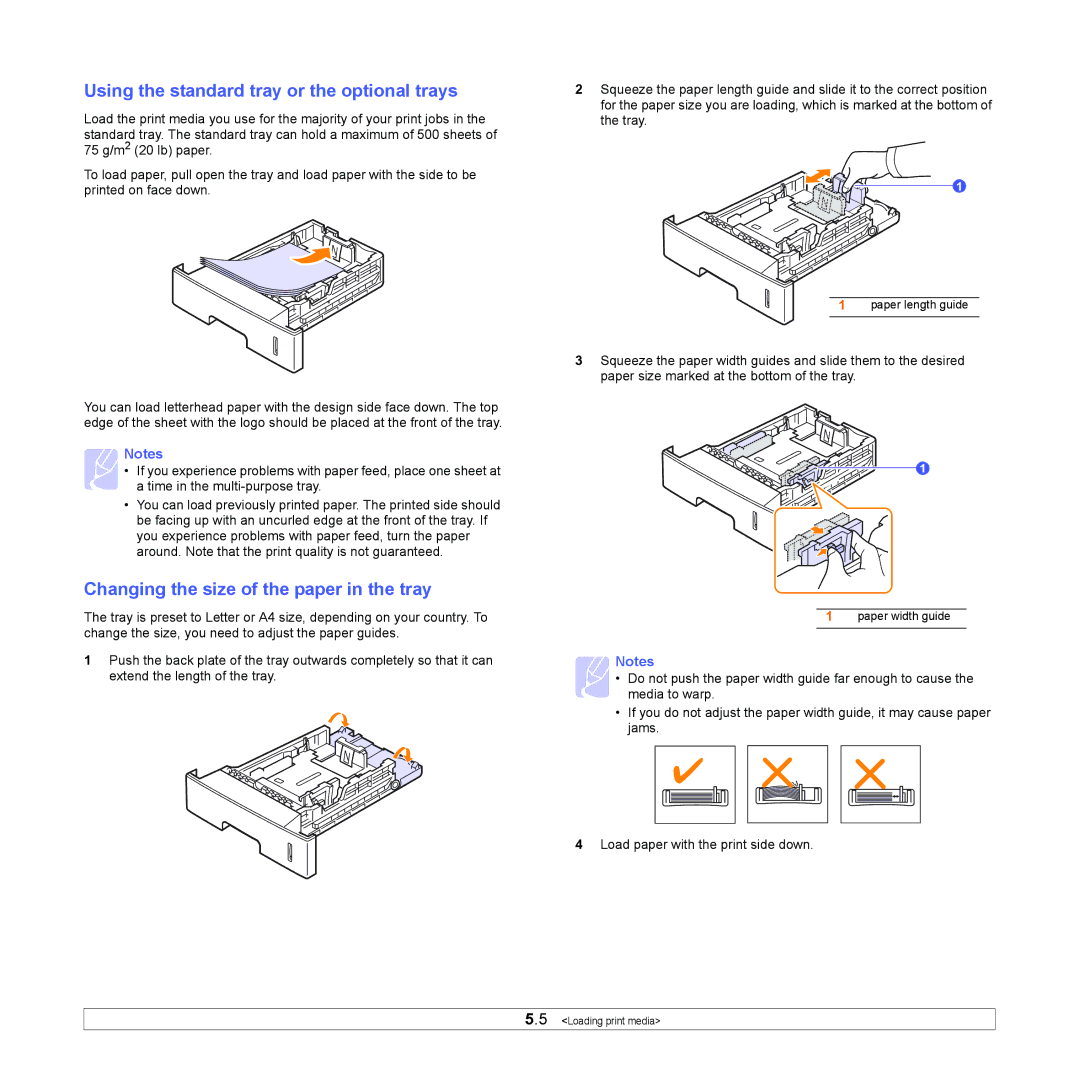 Samsung ML-4050 Series manual Using the standard tray or the optional trays, Changing the size of the paper in the tray 