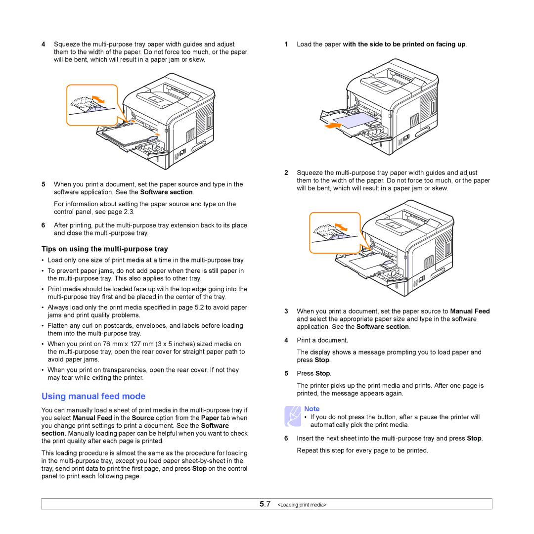 Samsung ML-4050 Series Using manual feed mode, Tips on using the multi-purpose tray 