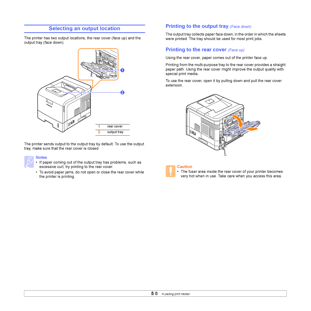 Samsung ML-4050 Series manual Selecting an output location, Printing to the output tray Face down 