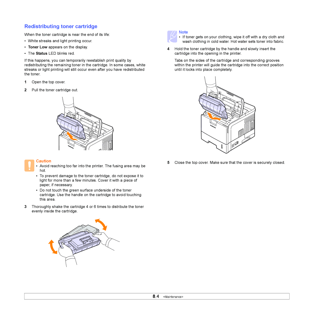 Samsung ML-4050 Series manual Redistributing toner cartridge 