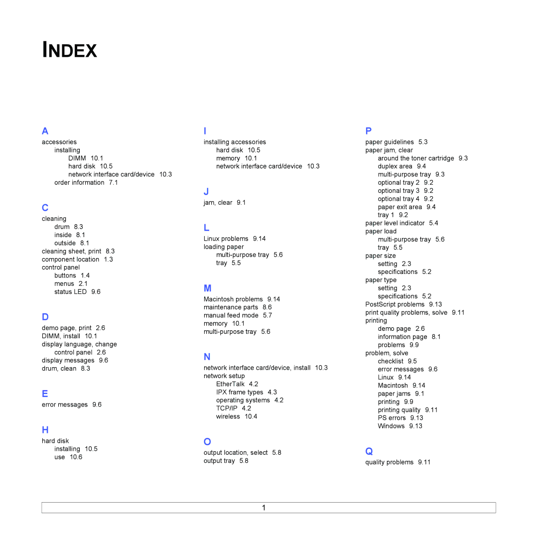 Samsung ML-4050 Series manual Index 