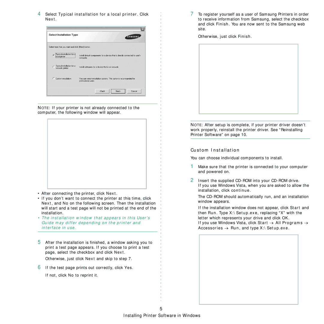 Samsung ML-4050 Series manual Custom Installation, Select Typical installation for a local printer. Click Next 