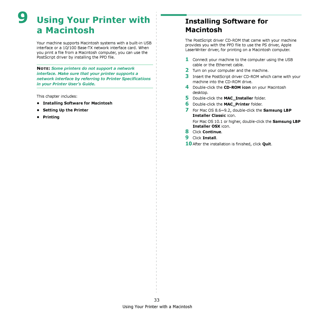 Samsung ML-4050N manual Installing Software for Macintosh, Click Continue 