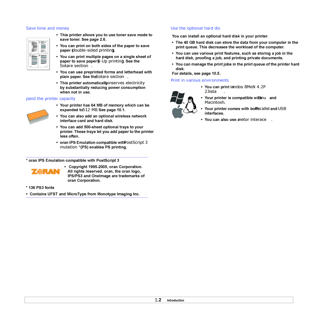 Samsung ML-4050N manual You can print in Windows 98/Me/NT 4.0/2000/XP, 2003/Vista, Macintosh 