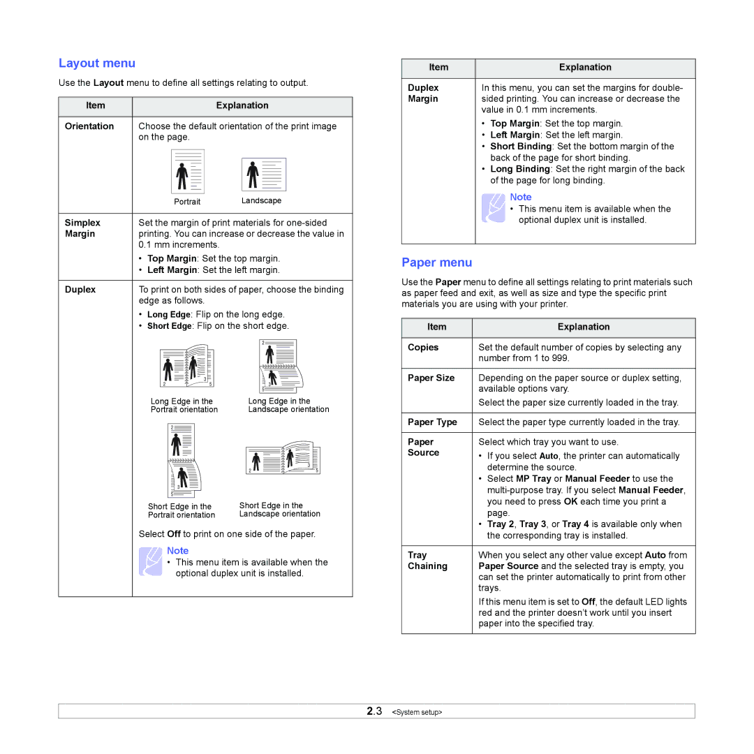 Samsung ML-4050N manual Layout menu, Paper menu 