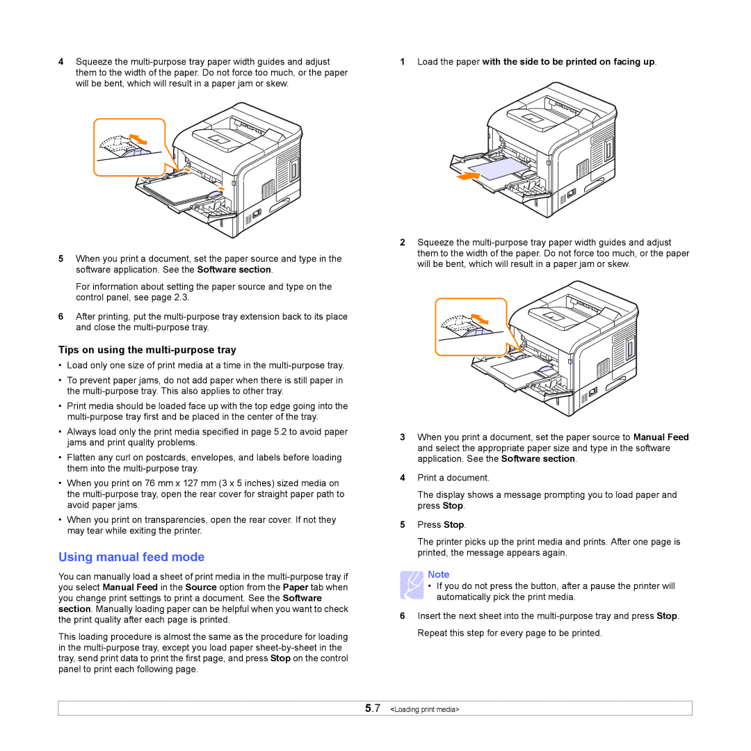 Samsung ML-4050N Using manual feed mode, Tips on using the multi-purpose tray 