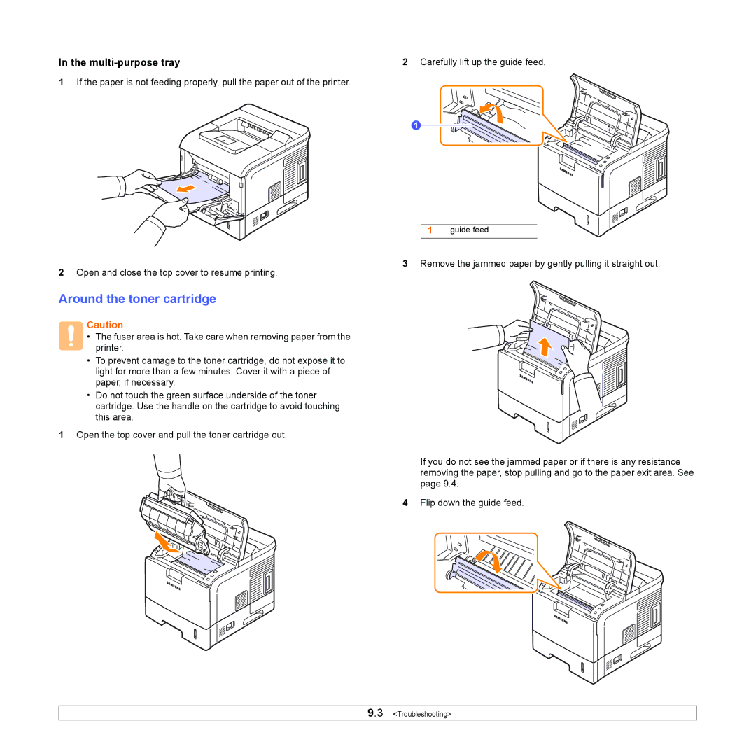 Samsung ML-4050N manual Around the toner cartridge, Multi-purpose tray 