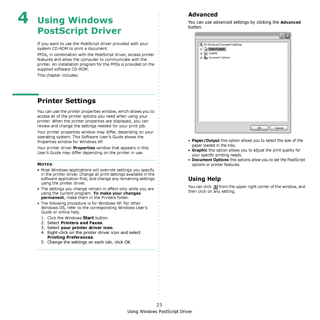 Samsung ML-4050N manual Using Windows PostScript Driver, Advanced 