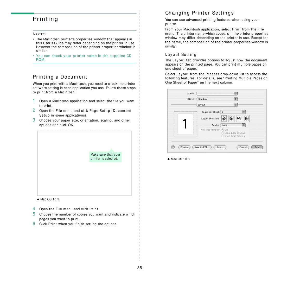 Samsung ML-4050ND manual Printing a Document, Changing Printer Settings, Layout Setting 